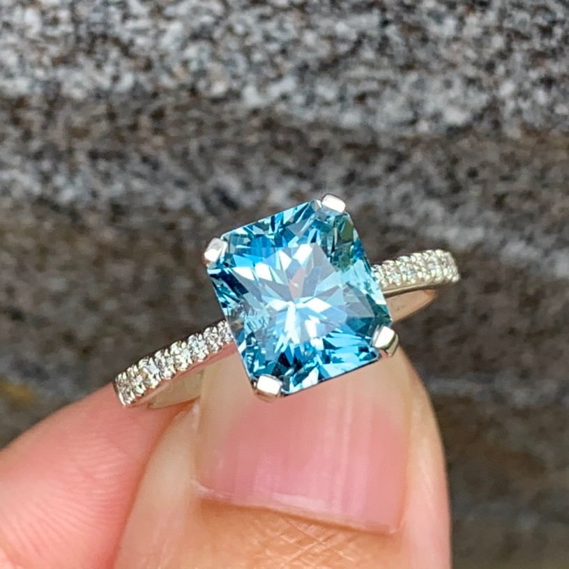 14K GOLD 2.51 CT NATURAL AQUAMARINE & DIAMOND RING - 3