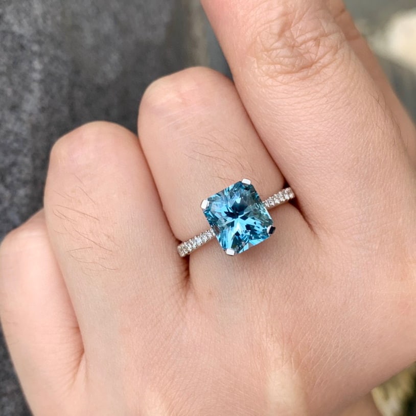 14K GOLD 2.51 CT NATURAL AQUAMARINE & DIAMOND RING - 4