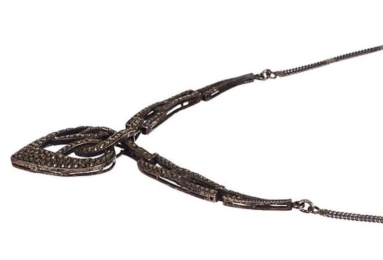 Art Deco Sterling Silver Pave Marcasite Heart Necklace - 6