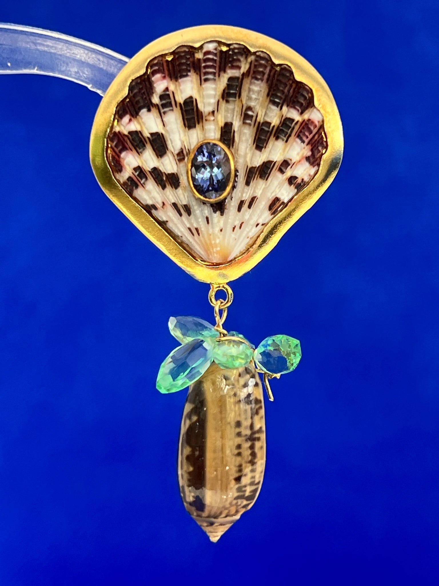 Scallop, Olive Shell and Tourmaline Drop Earrings - 3