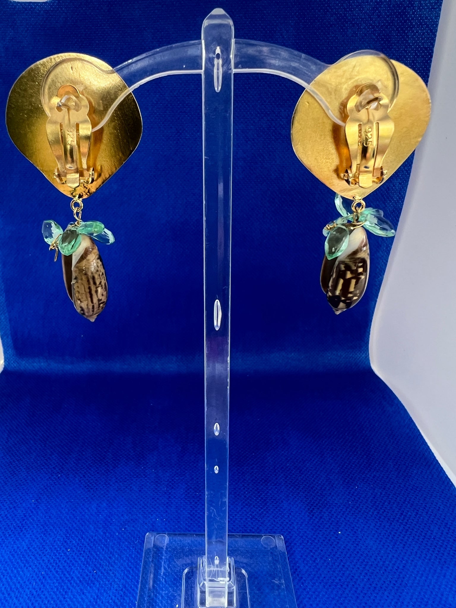 Scallop, Olive Shell and Tourmaline Drop Earrings - 4