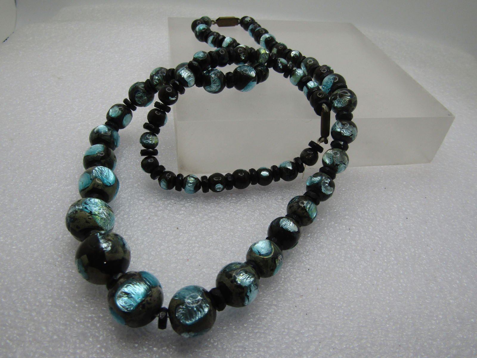 Vintage Foiled Inlaid Czech Glass Beaded Necklace & Bracelet, 1920's - 4