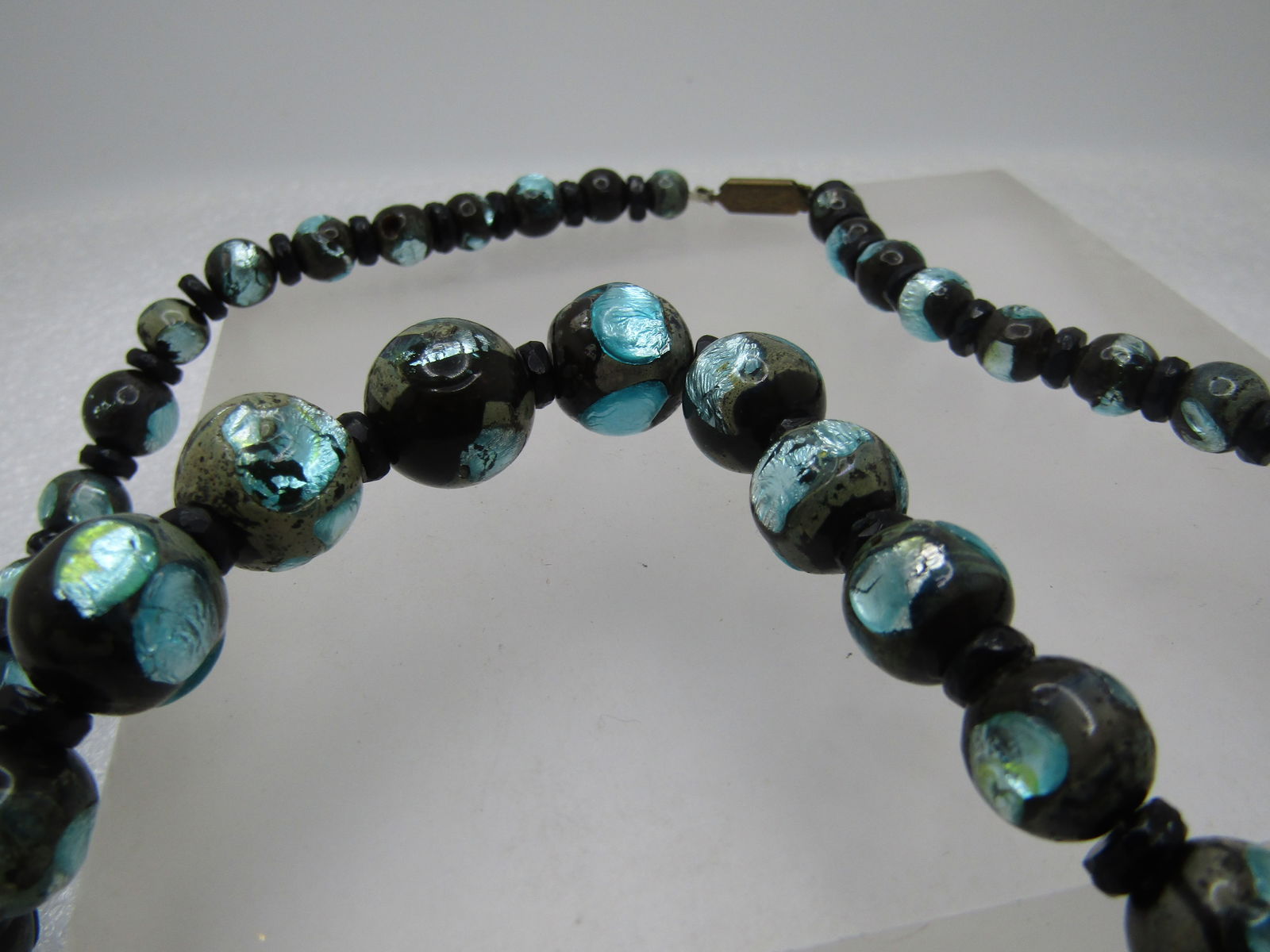 Vintage Foiled Inlaid Czech Glass Beaded Necklace & Bracelet, 1920's - 6