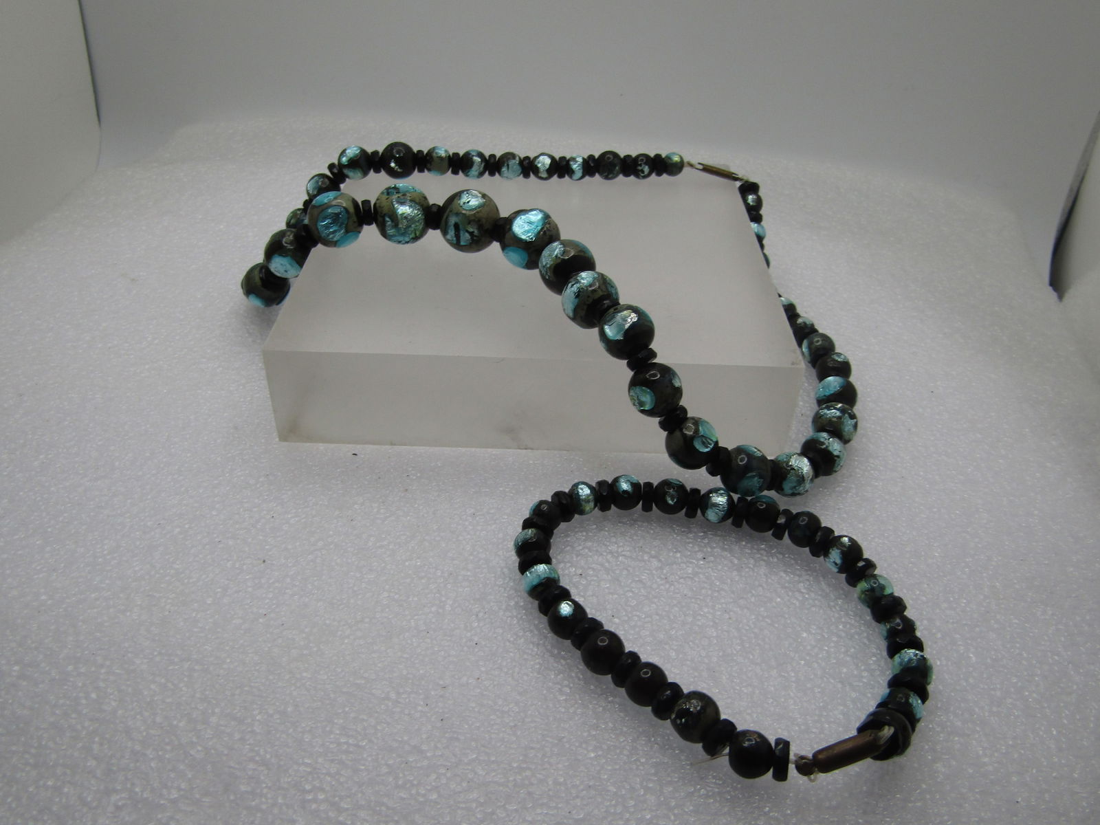 Vintage Foiled Inlaid Czech Glass Beaded Necklace & Bracelet, 1920's - 7