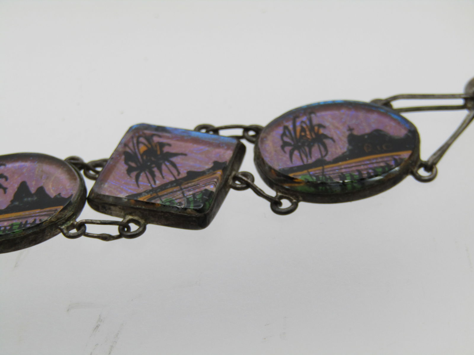 Vintage .900 Silver Morpho & Jesus Sunset Bracelet, Christ the Redemer, Rio de Janeiro, 7.25, - 3