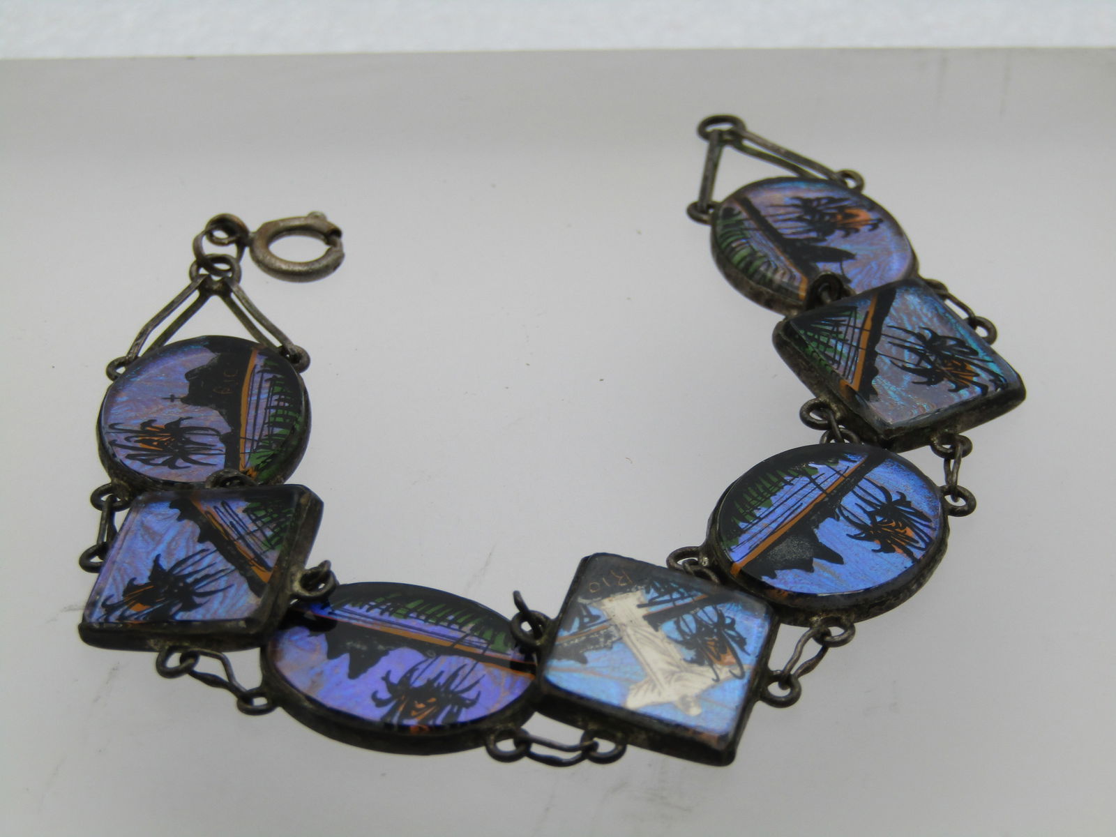 Vintage .900 Silver Morpho & Jesus Sunset Bracelet, Christ the Redemer, Rio de Janeiro, 7.25, - 4