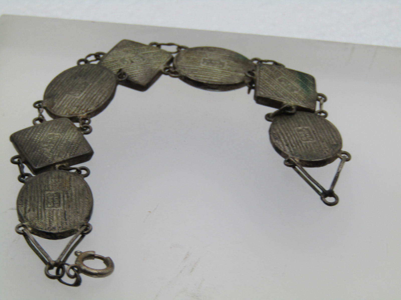 Vintage .900 Silver Morpho & Jesus Sunset Bracelet, Christ the Redemer, Rio de Janeiro, 7.25, - 5