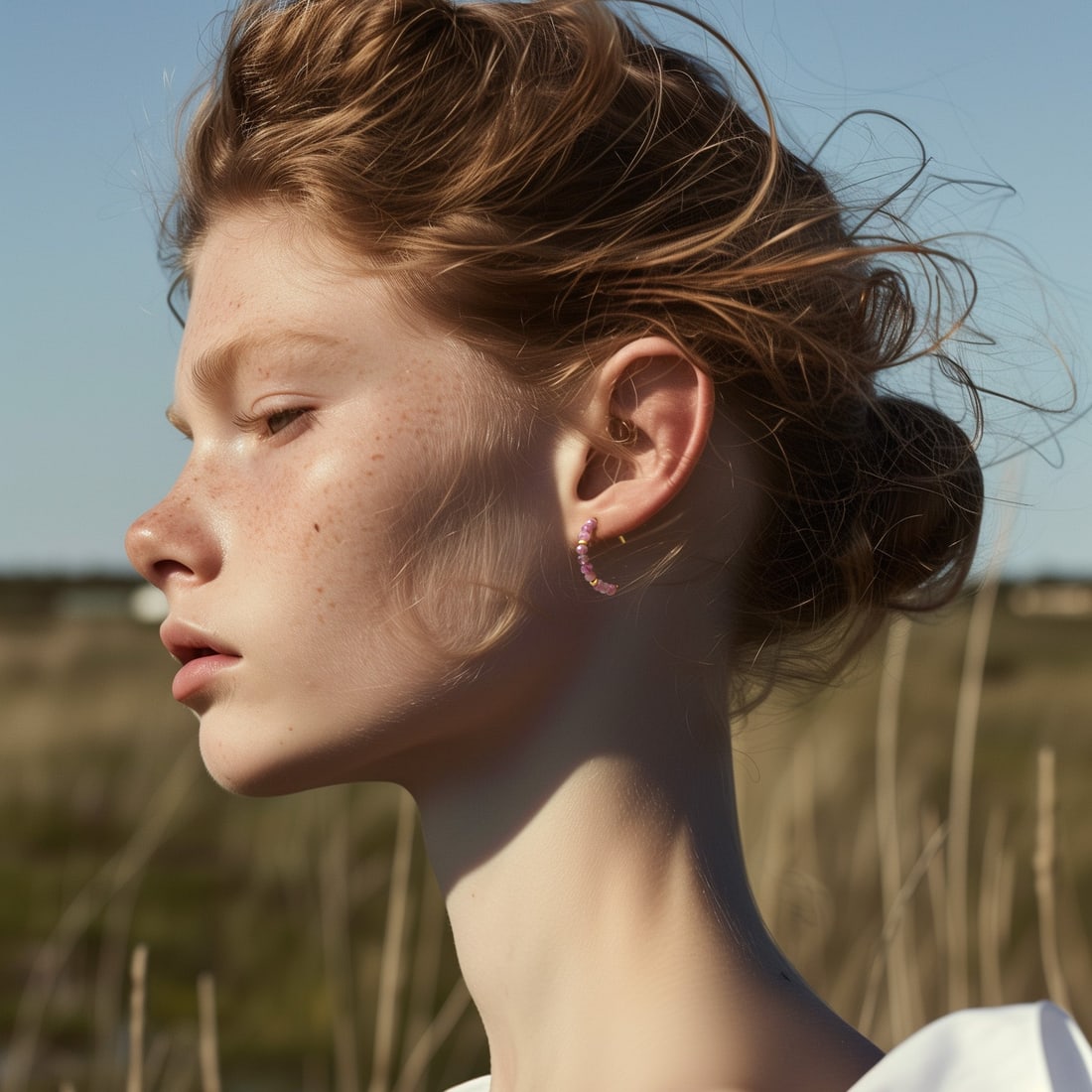 Pink Tourmaline Half Moon Earring 14K Gold Hoop - 2