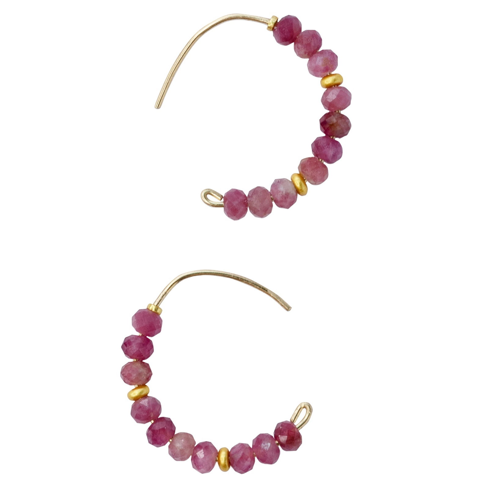Pink Tourmaline Half Moon Earring 14K Gold Hoop - 4