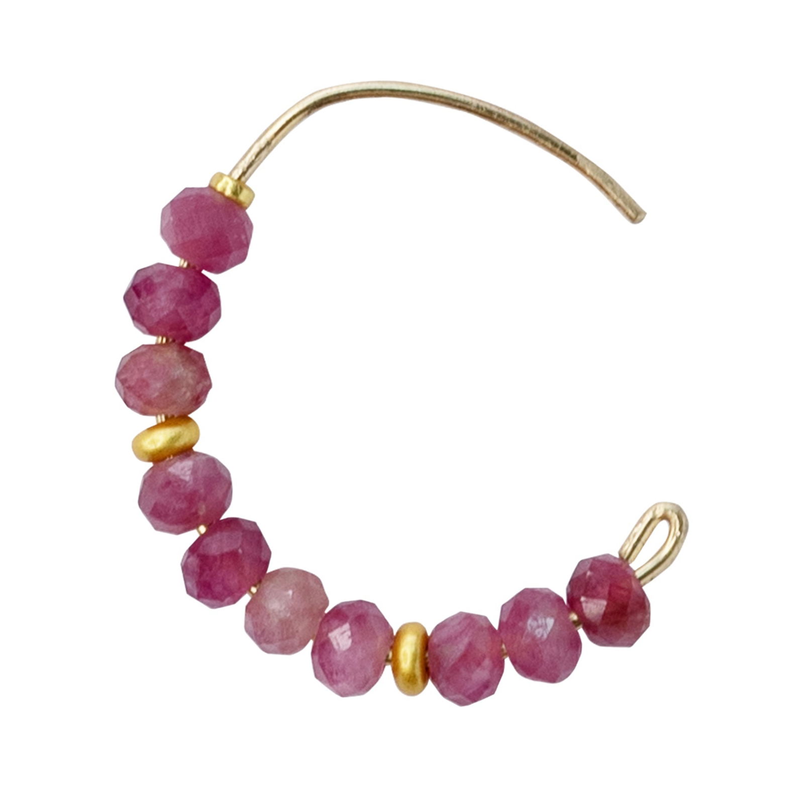 Pink Tourmaline Half Moon Earring 14K Gold Hoop - 6