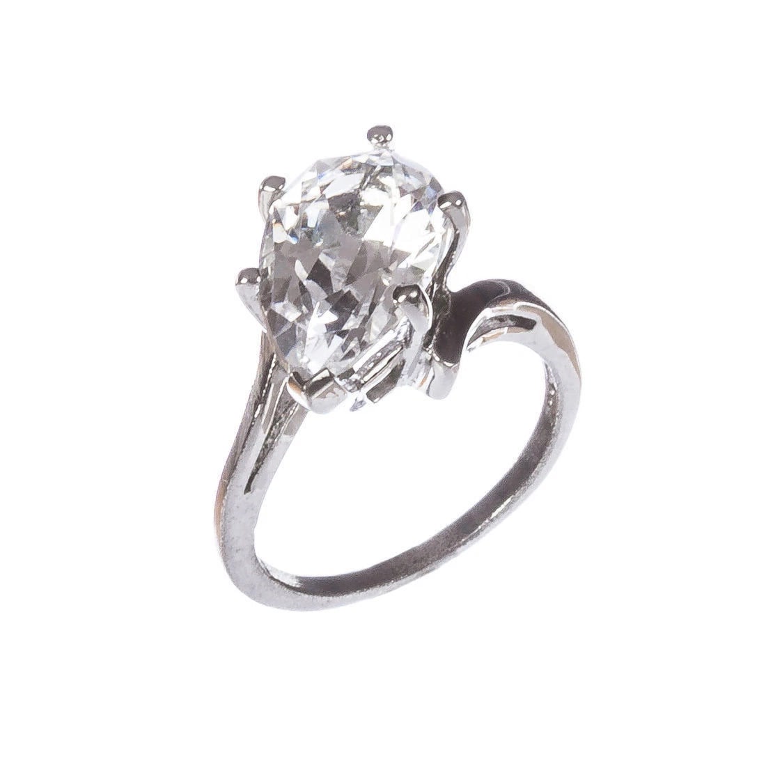 Art Deco Sterling Silver Pear Shaped Rock Crystal Quartz Cocktail Ring: Title:Art Deco Sterling Silver Pear Shaped Rock Crystal Quartz Cocktail RingDescription:Gorgeous. Art Deco. Sterling silver setting. Rare pear shaped rock crystal stone, measures 16 mm's by 9