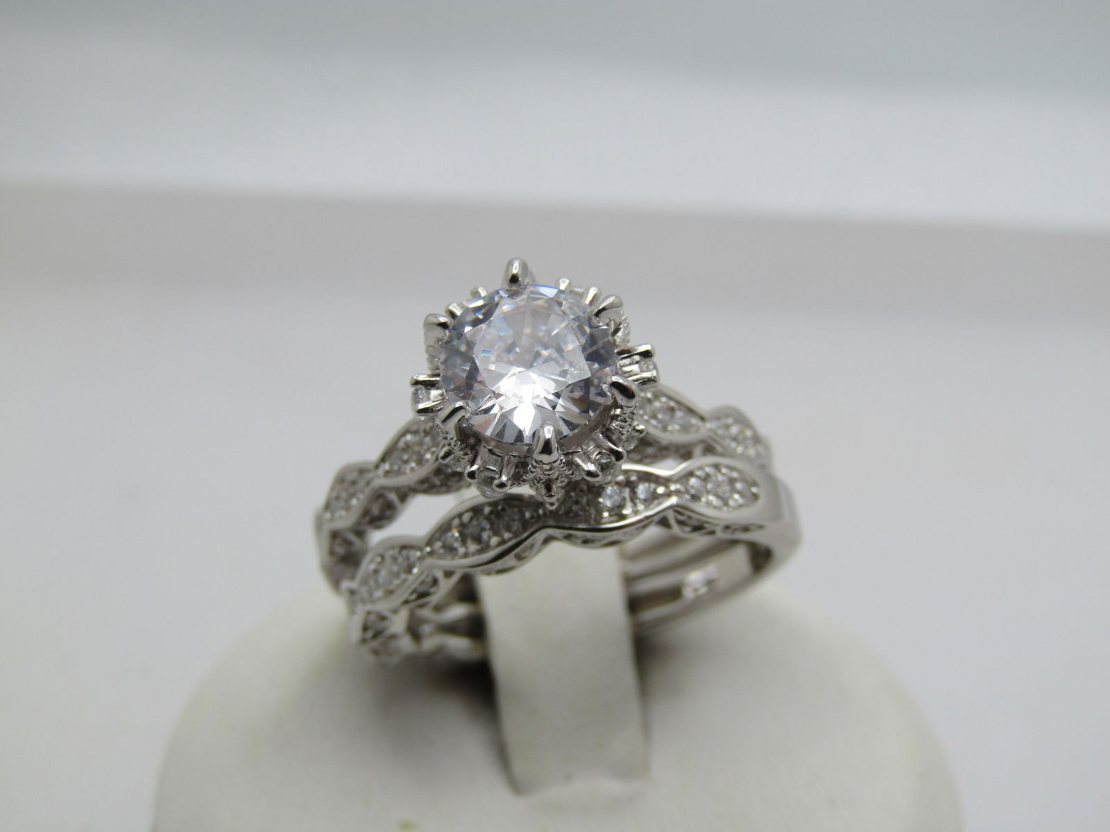 Sterling CZ Wedding Ring Set, Sz. 7, Palm Beach Jewelry, Original Box: Title:Sterling CZ Wedding Ring Set, Sz. 7, Palm Beach Jewelry, Original BoxDescription:Sterling CZ Wedding Ring Set, Sz. 7, Palm Beach Jewelry, Original Box. The engagement ring has an appx. .75 CTW