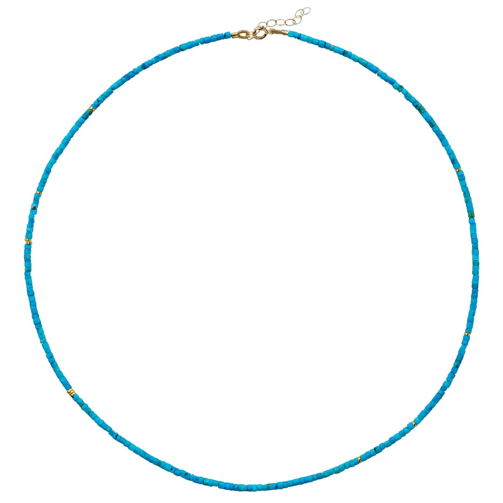 Tiny Turquoise Tube 18k Gold Necklace: Title:Tiny Turquoise Tube 18k Gold Necklace Description:A whisper of color, captured in gold. Our Tiny Turquoise Tube Necklace features smooth micro-cut turquoise beads, each hand-strung to showcase i