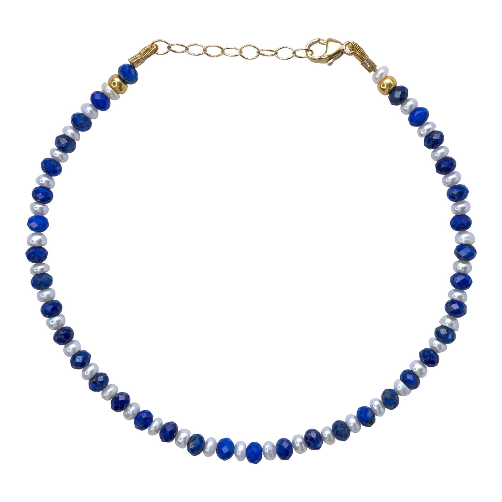 Lapis Lazuli & Pearl Bracelet 14K Gold: Title:Lapis Lazuli & Pearl Bracelet 14K Gold Description:Adorn your wrist with celestial wisdom in this lapis lazuli and pearl bracelet from Bombyx House, a harmonious blend of royal insight and timel
