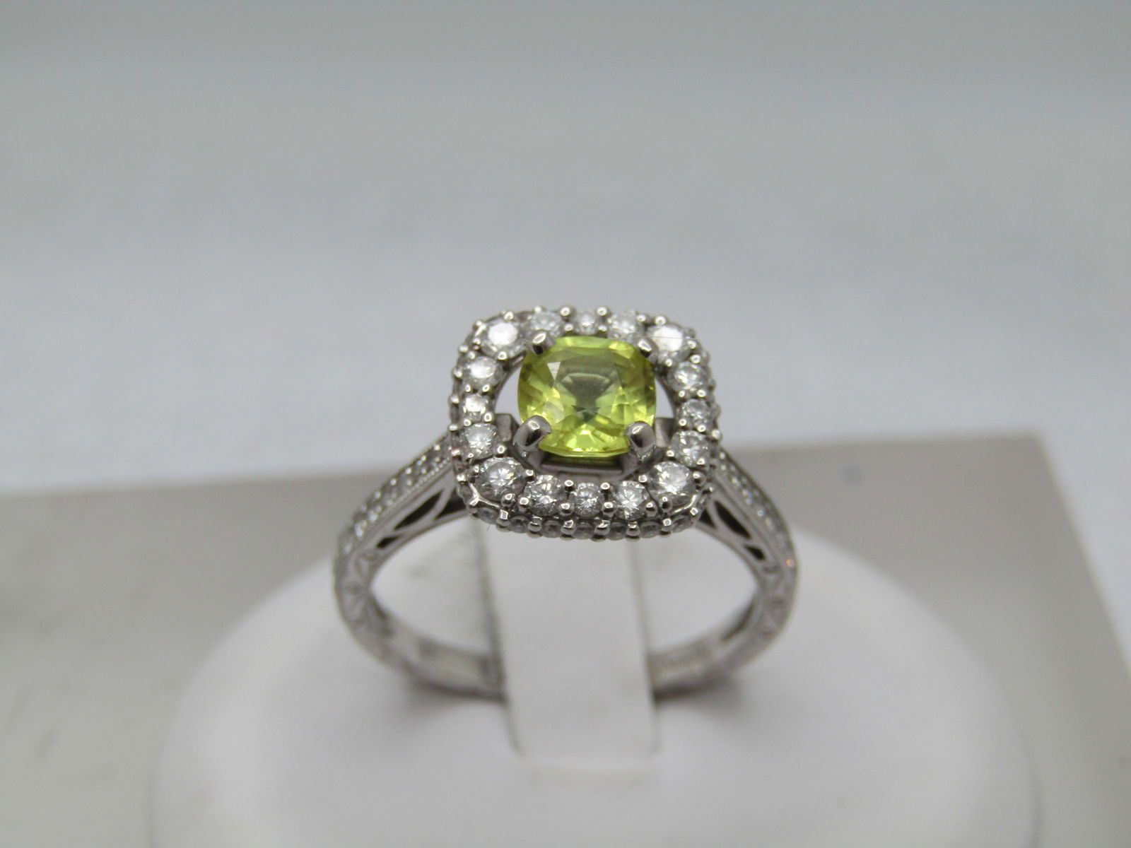 14kt Yellow Sapphire Diamond Halo Ring, Sz. 6.75, Signed Shane Co. (1 of 8)