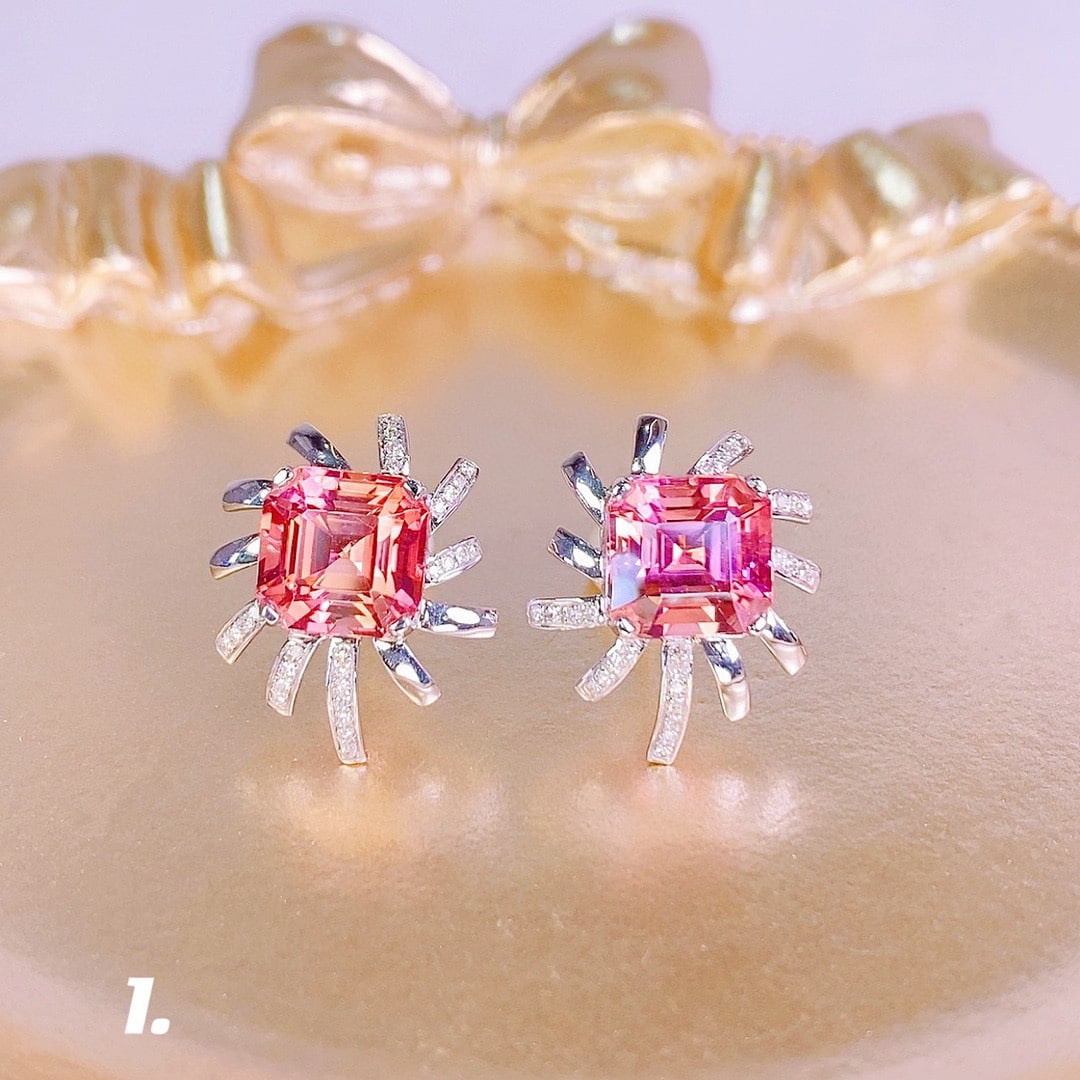 14K GOLD 6.2 CT NATURAL TOURMALINE & DIAMOND EARRINGS (1 of 1)