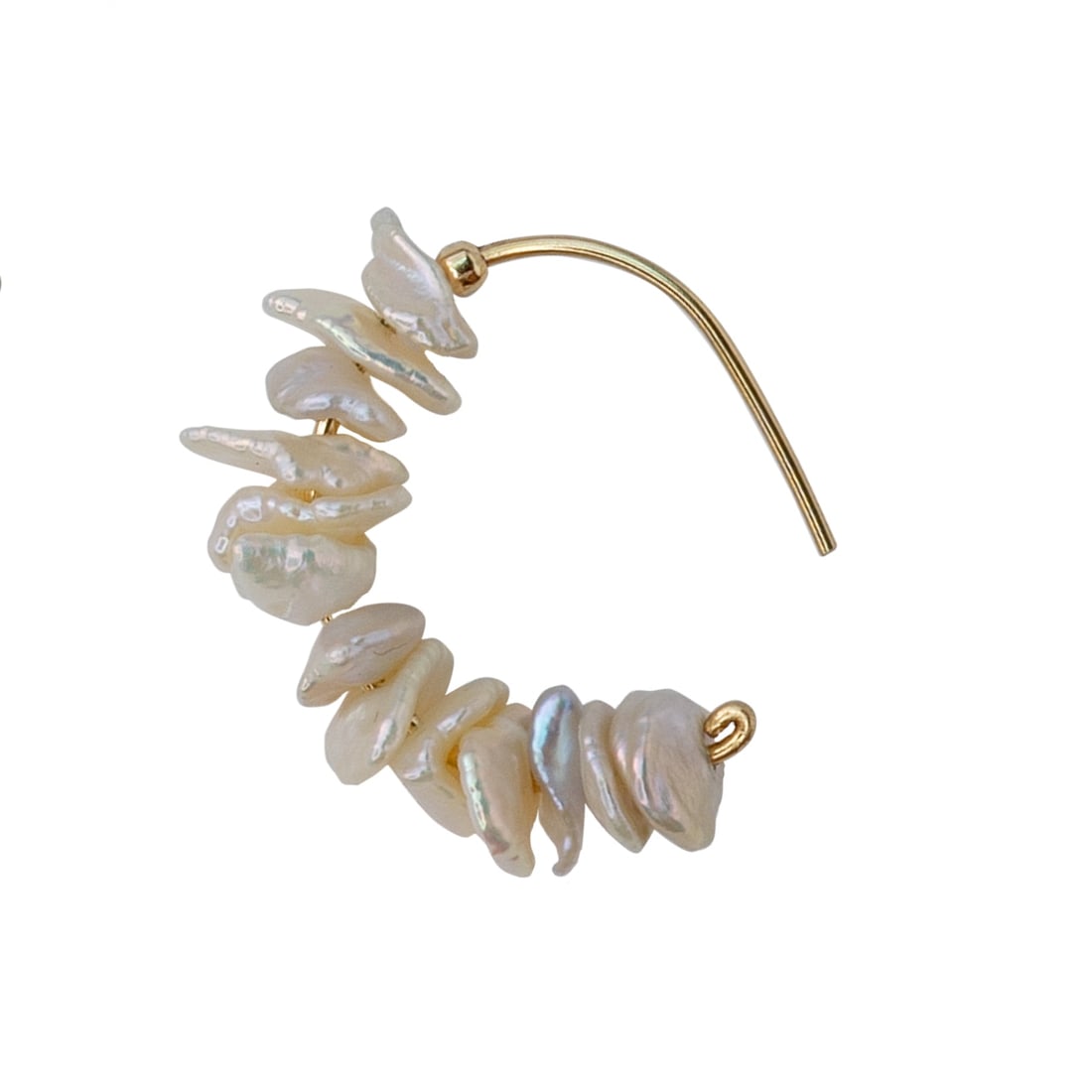 Petal Pearl Half Moon Earring 14K Gold Hook - 5