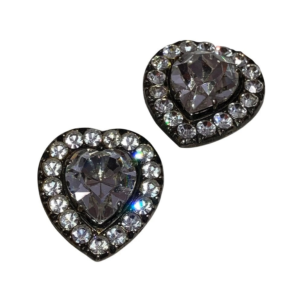 Vintage Zoe Coste Head Light Massive Heart Rhinestone Signature Earrings French: Title:Vintage Zoe Coste Head Light Massive Heart Rhinestone Signature Earrings FrenchDescription:Vintage Zoe Coste Head Light Massive Heart Rhinestone Signature Earrings French. Circa, 1970's . 