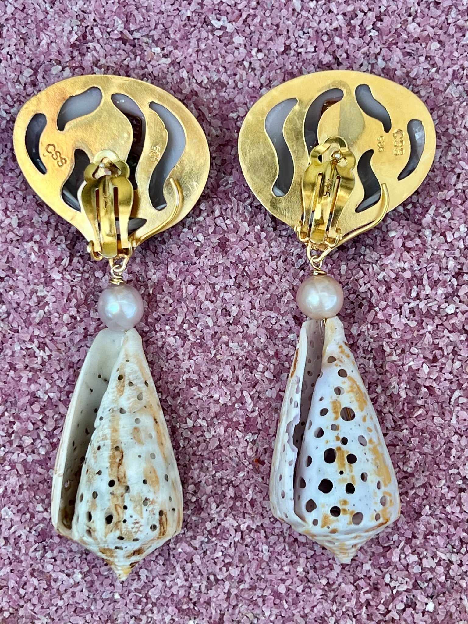 Fabulous Clam Dangle Earrings with Citrines, Peridots and Pink Topaz - 3