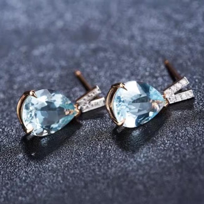 14K GOLD 3.68 CT NATURAL AQUAMARINE & DIAMOND EARRINGS - 4