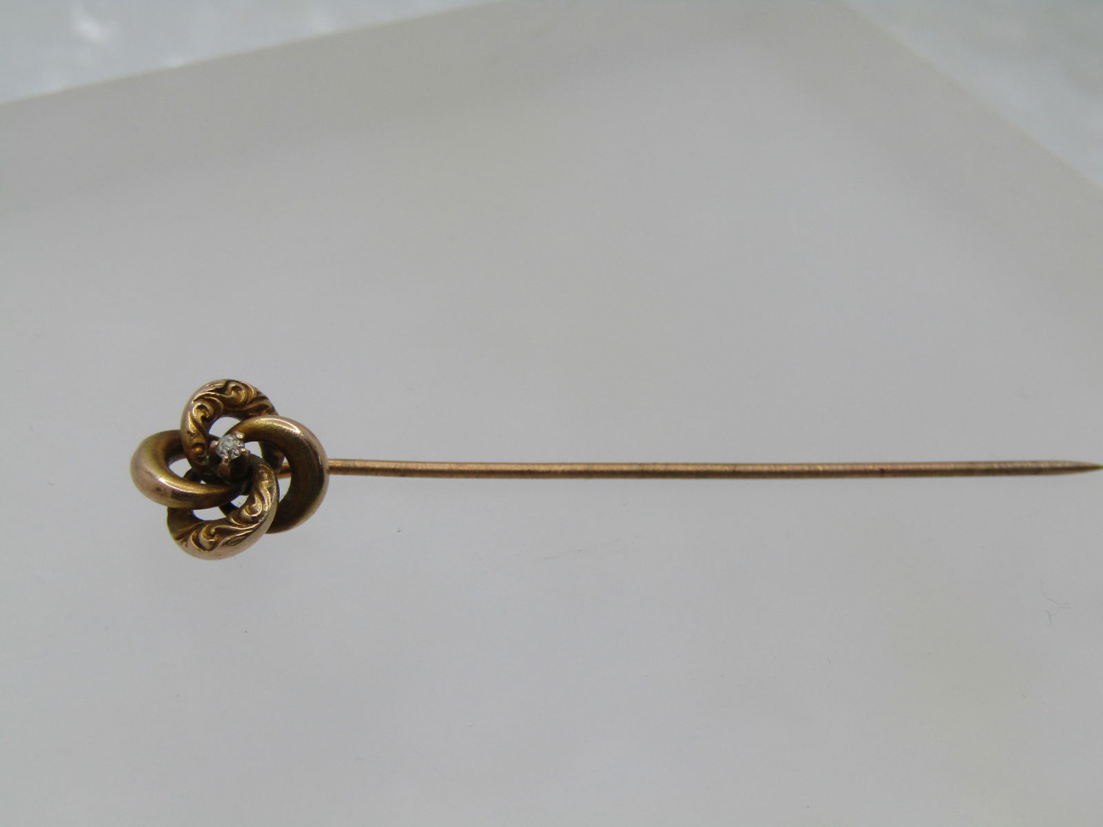 Antique 14kt Diamond Stick Pin, Love Knot , 1800's (1 of 6)