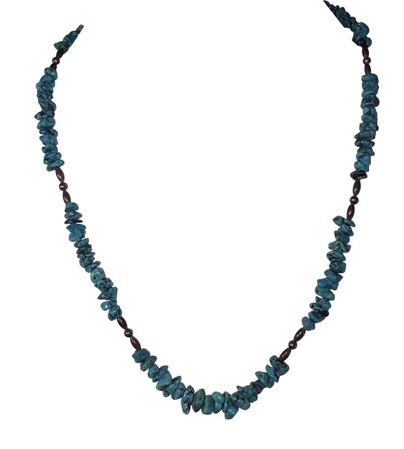 Sterling Silver Bead and Turquoise Nugget Bead Necklace - 2