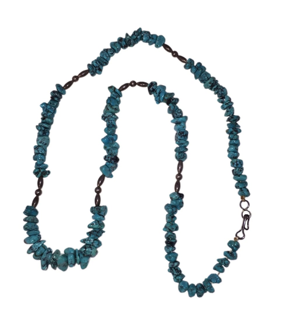 Sterling Silver Bead and Turquoise Nugget Bead Necklace - 3