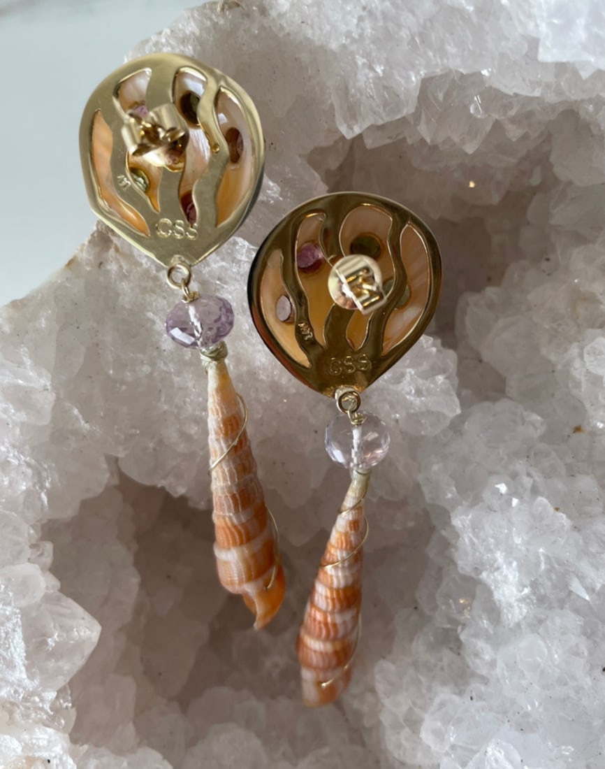 14-K Pink Scallop Sapphire Earrings - 3