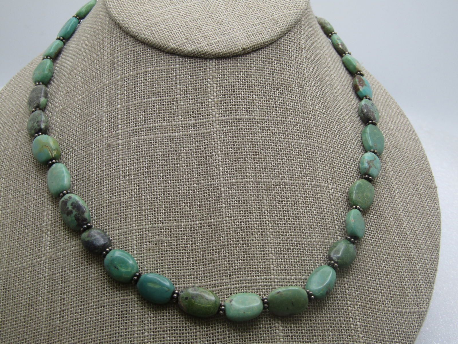 Vintage Sterling Turquoise Necklace, 18" Toggle Clasp,, Southwestern, 990's-2000's - 2