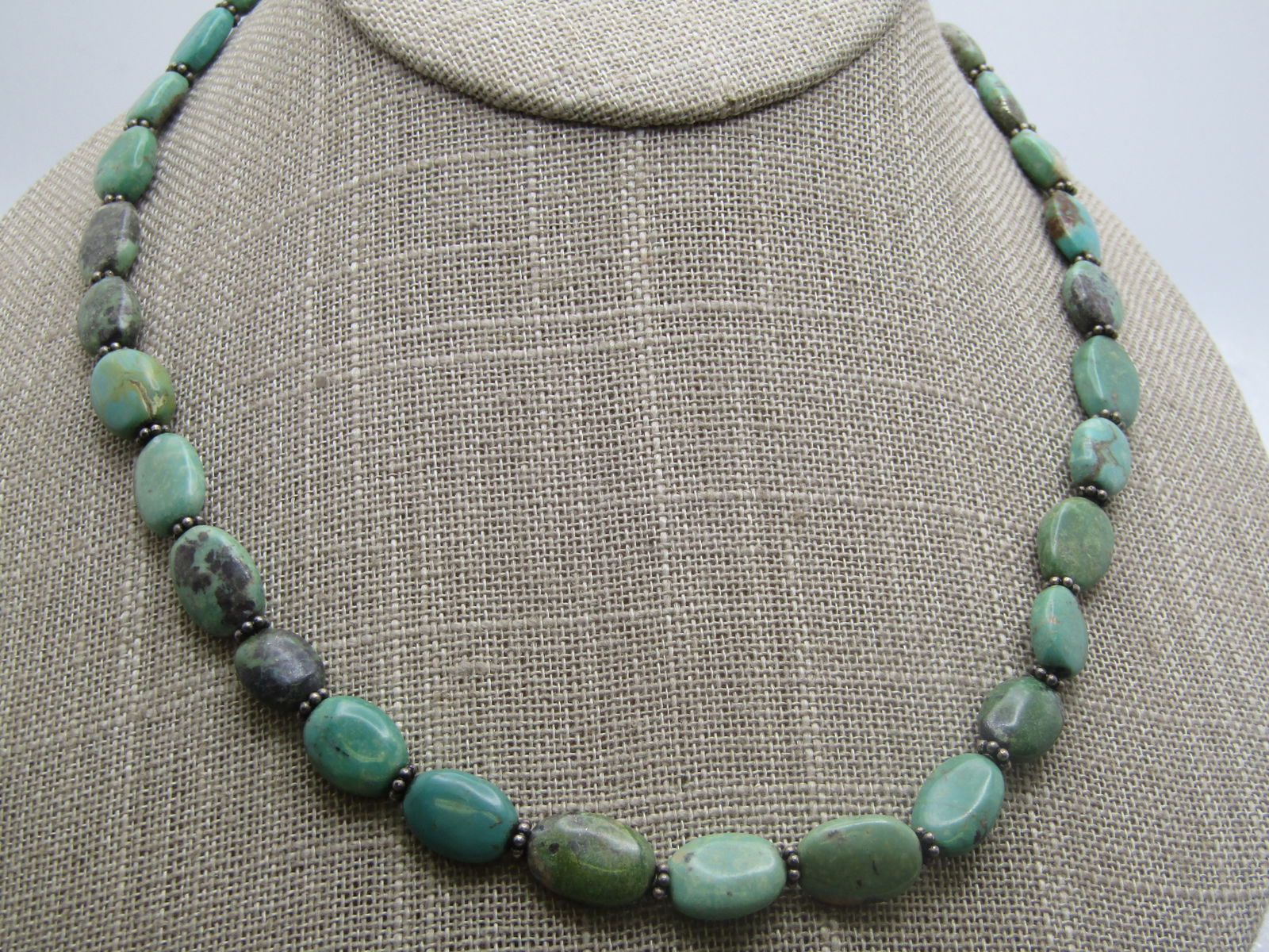 Vintage Sterling Turquoise Necklace, 18" Toggle Clasp,, Southwestern, 990's-2000's - 3