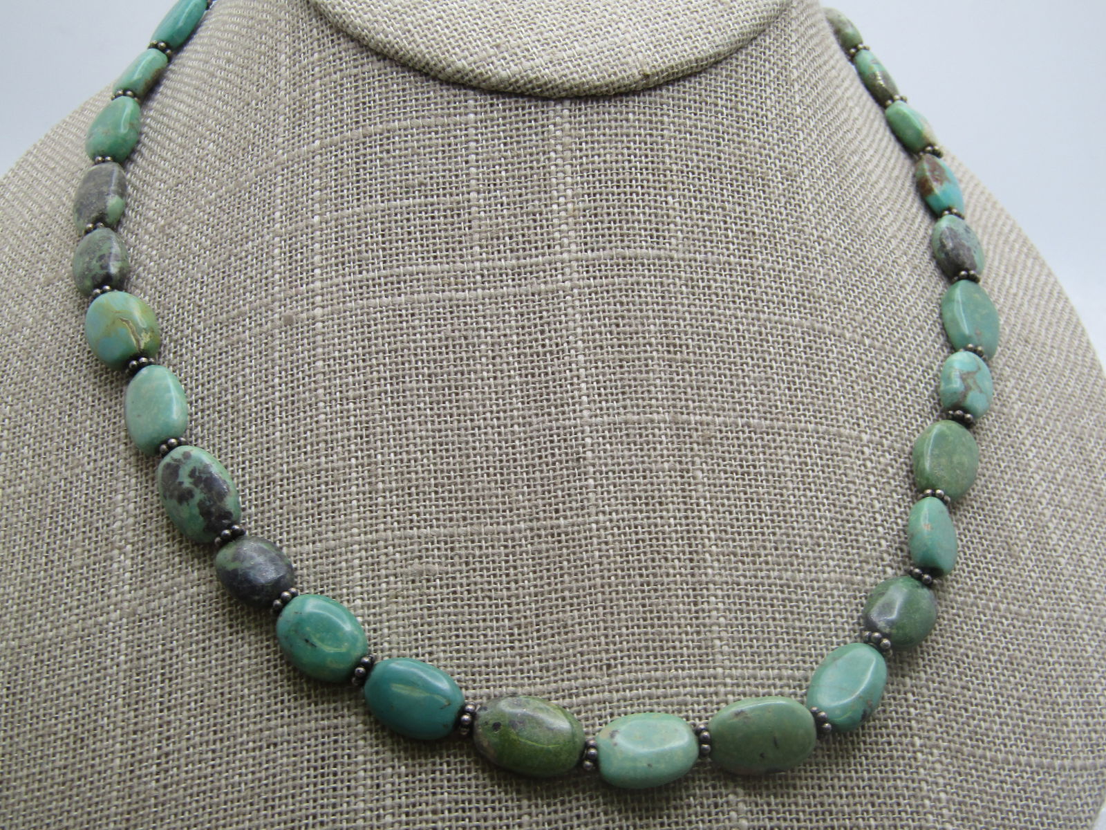 Vintage Sterling Turquoise Necklace, 18" Toggle Clasp,, Southwestern, 990's-2000's - 4