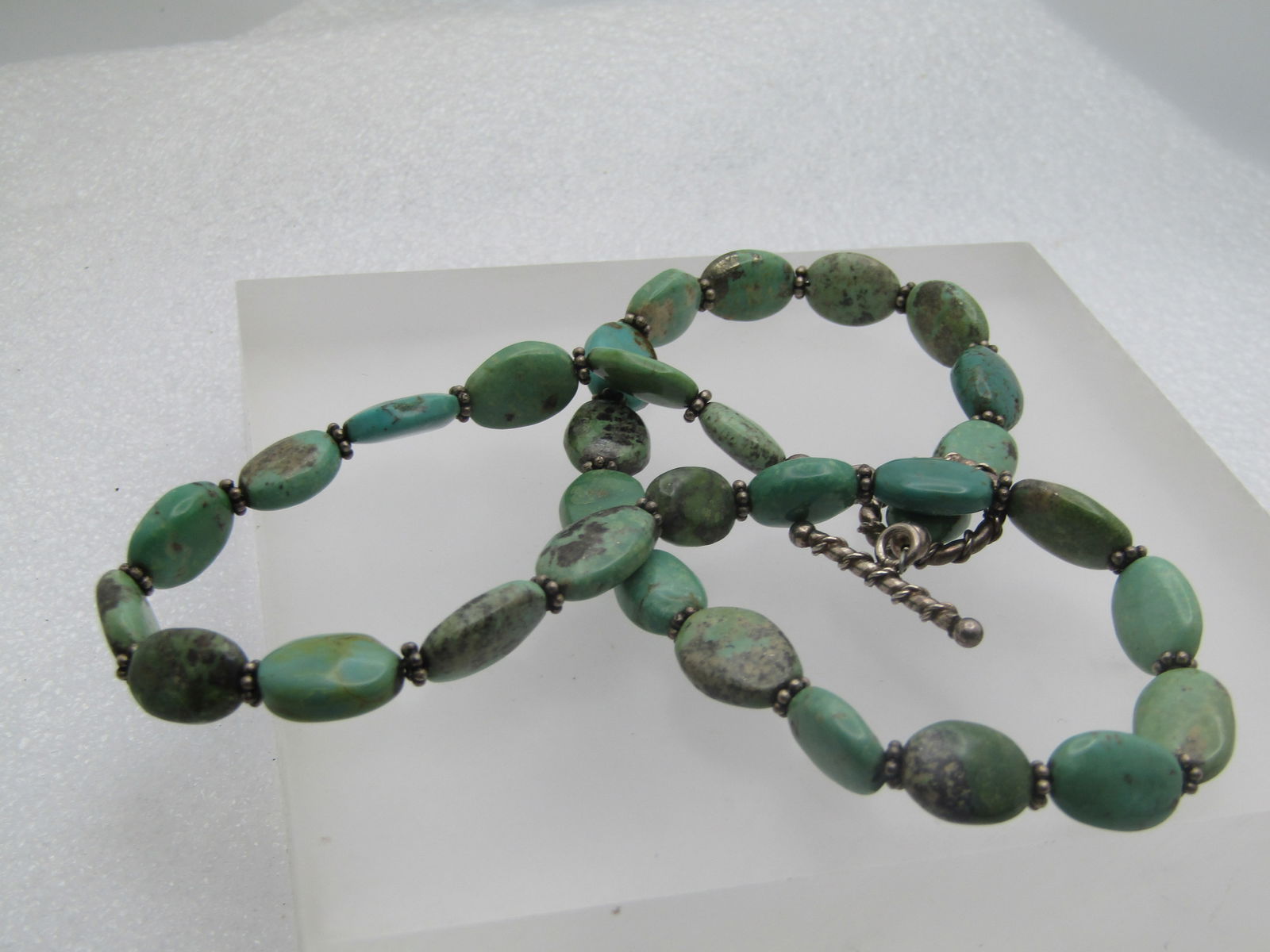 Vintage Sterling Turquoise Necklace, 18" Toggle Clasp,, Southwestern, 990's-2000's - 5