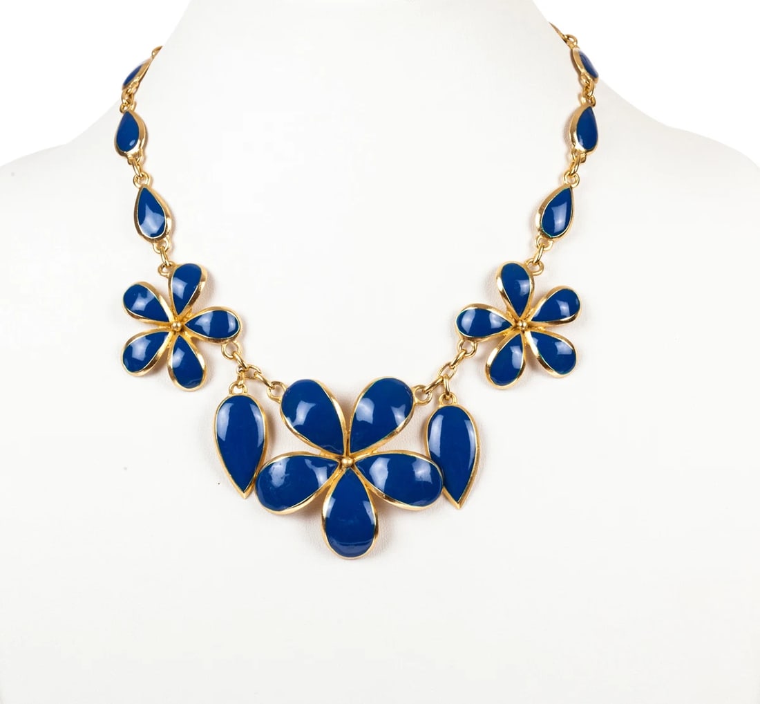 Balenciaga Two-Piece Gold and Blue Enamel Flower Set - 3