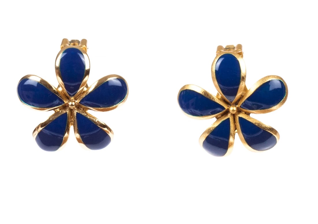 Balenciaga Two-Piece Gold and Blue Enamel Flower Set - 4