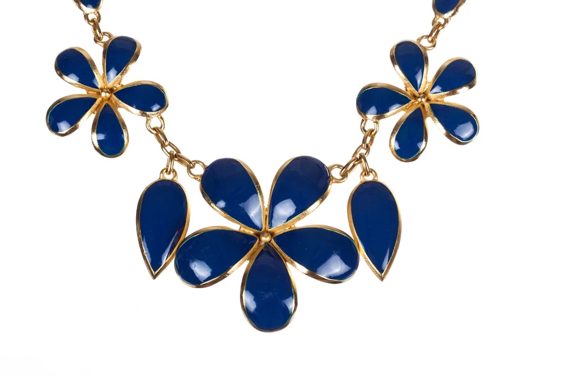 Balenciaga Two-Piece Gold and Blue Enamel Flower Set - 5