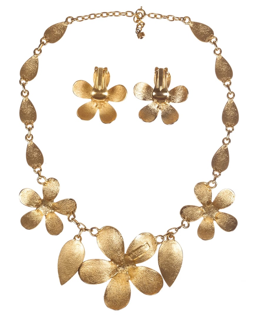 Balenciaga Two-Piece Gold and Blue Enamel Flower Set - 6