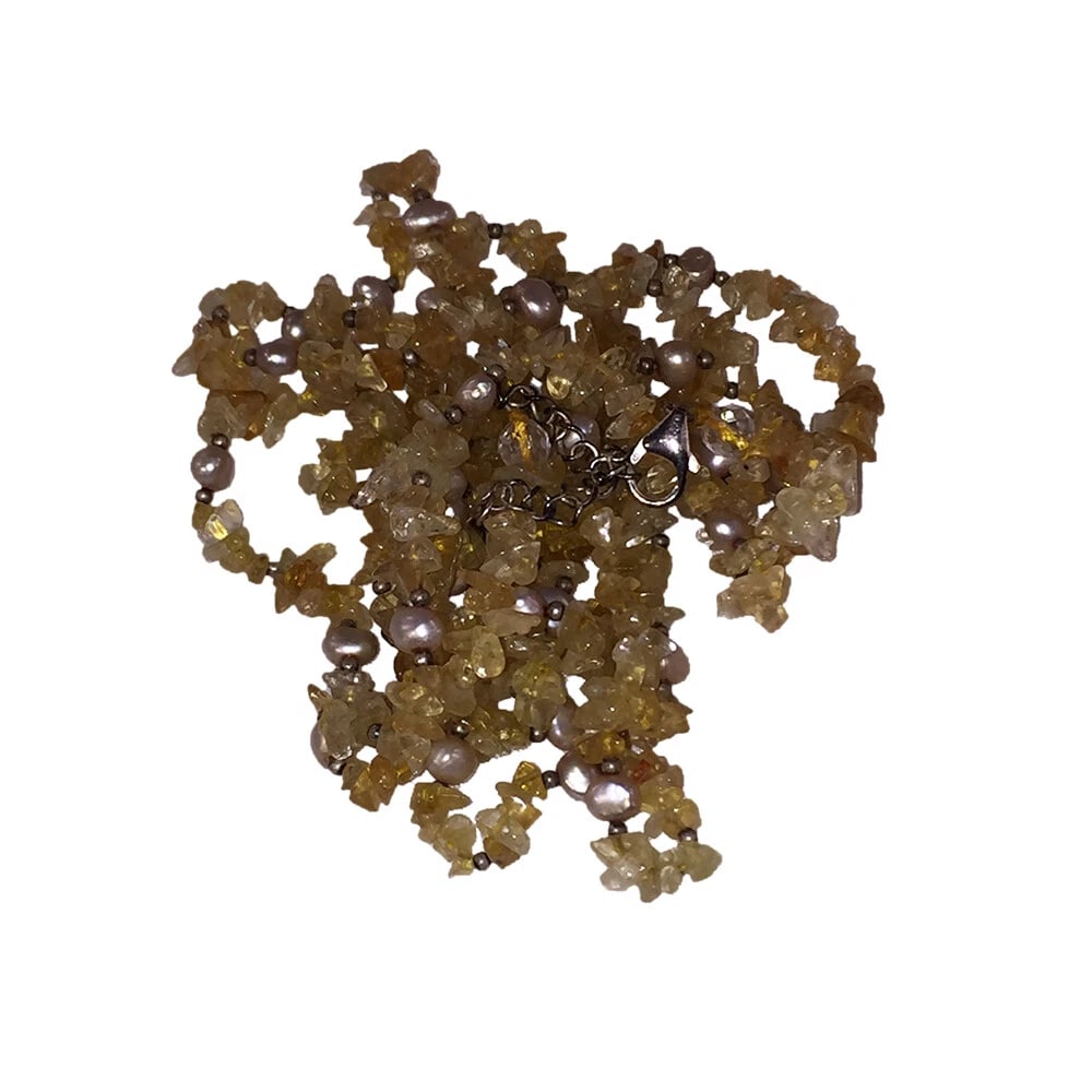 Citrine Freshwater Pearl Sterling Silver Bead Multi Strand Necklace - 3