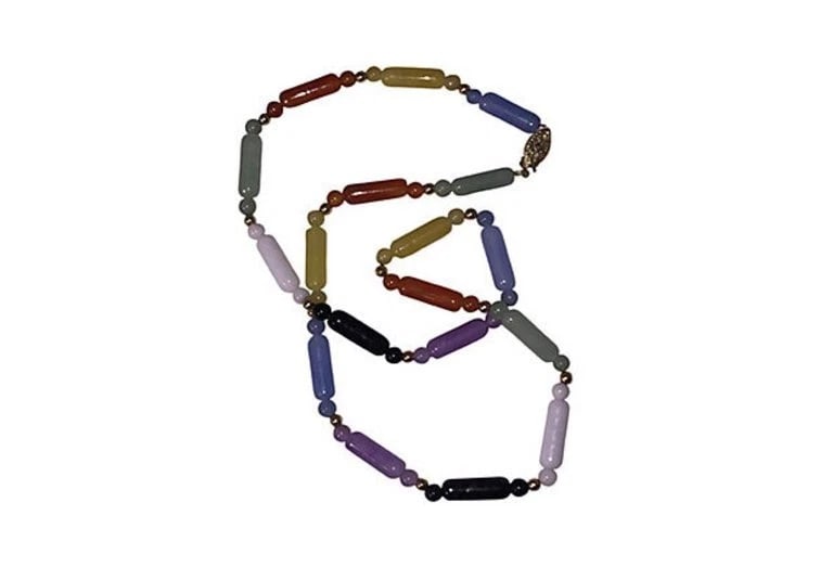 14 Karat Gold Multicolored Jadeite Bead Necklace - 4
