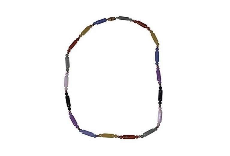 14 Karat Gold Multicolored Jadeite Bead Necklace - 5