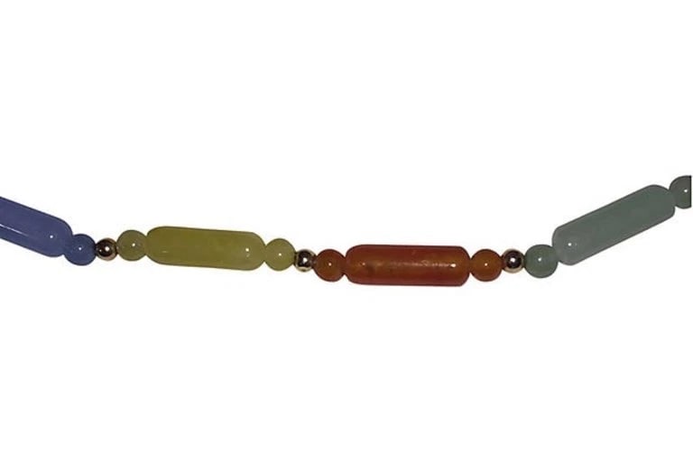 14 Karat Gold Multicolored Jadeite Bead Necklace - 3