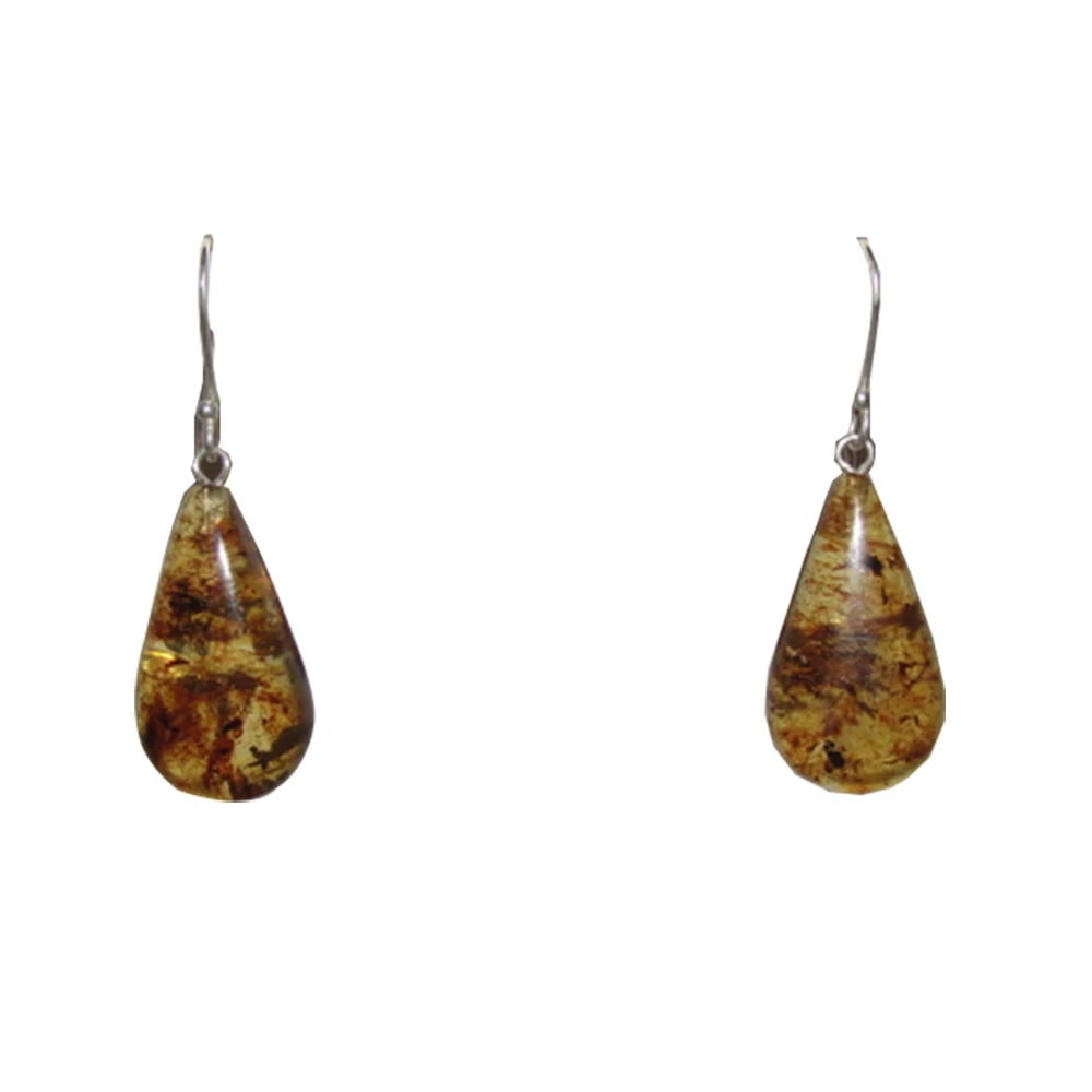 Mexican Chiapas Sterling and Amber Pear Shaped Drop Earrings (1 of 4)