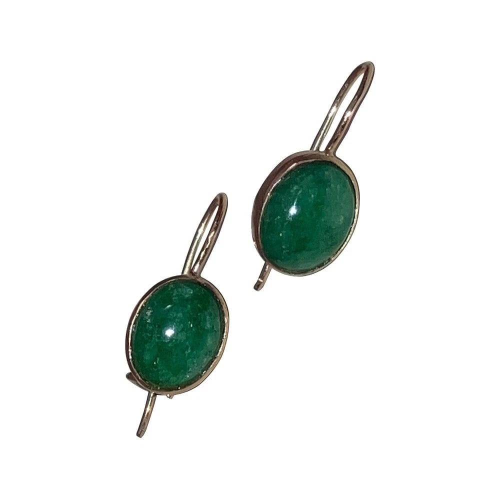 9 KT 9 CT Yellow Gold Oval Cabochon AJ Hand Made Green Imperial Jadeite Earrings (1 of 6)