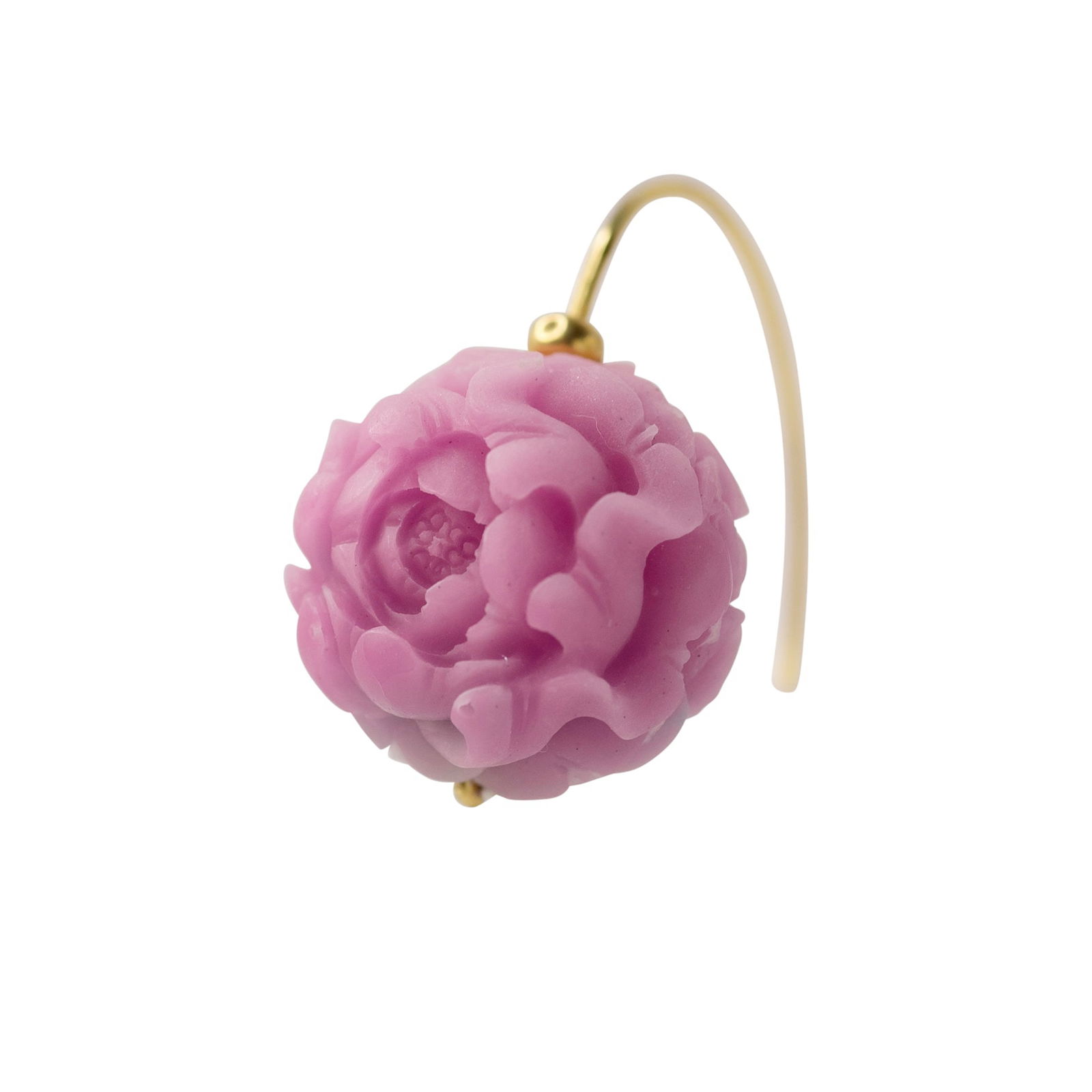 Pink Agate Peony Flower Earring II 14K Gold Hook - 5
