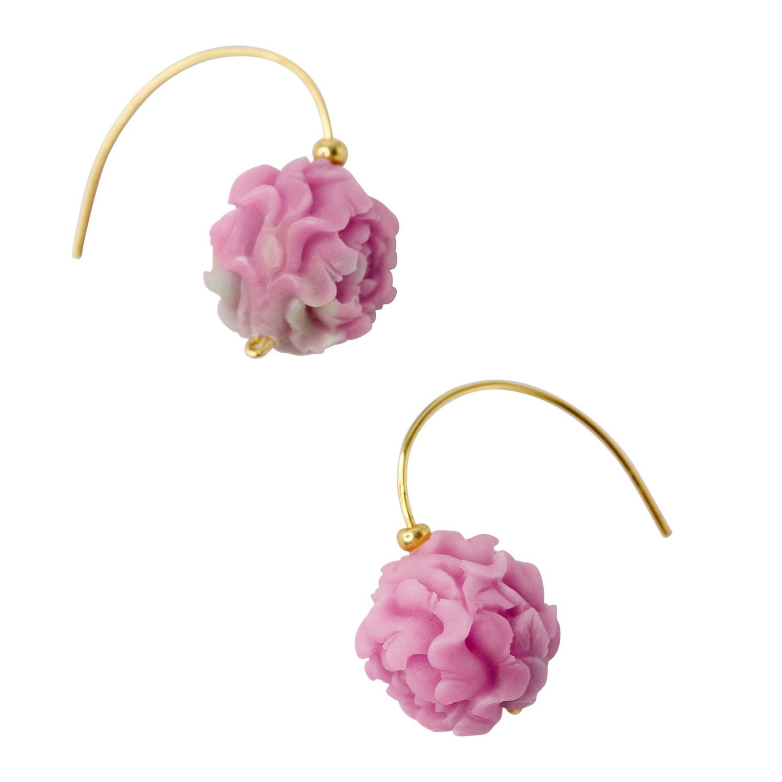 Pink Agate Peony Flower Earring II 14K Gold Hook - 6
