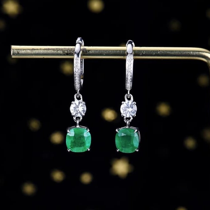 14K GOLD 2.2 CT NATURAL EMERALD & SAPPHIRE EARRINGS (1 of 5)