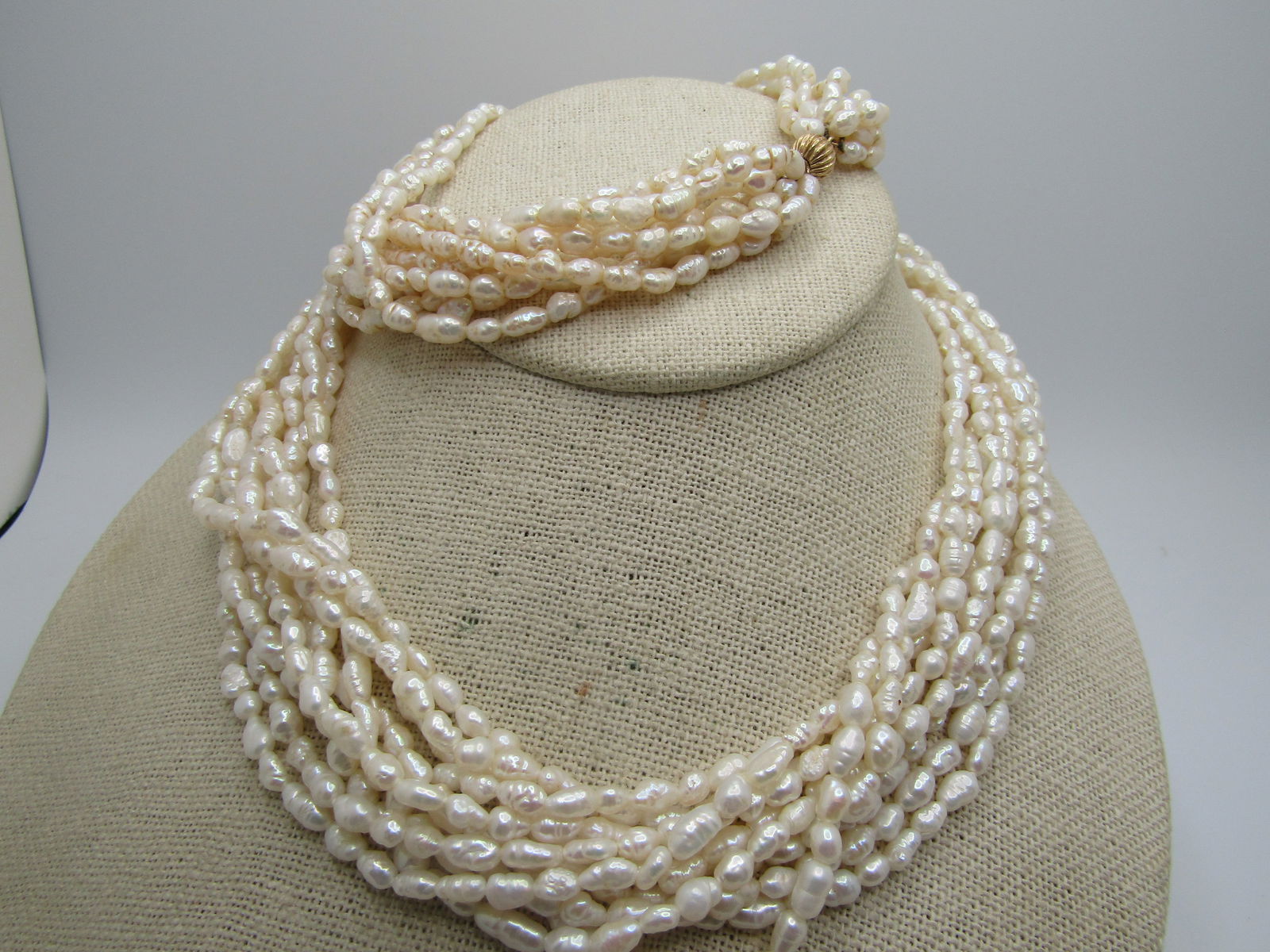 Vintage 14Kt Freshwater Pearl Necklace, 10 Strands, Signed, 26" (1 of 10)