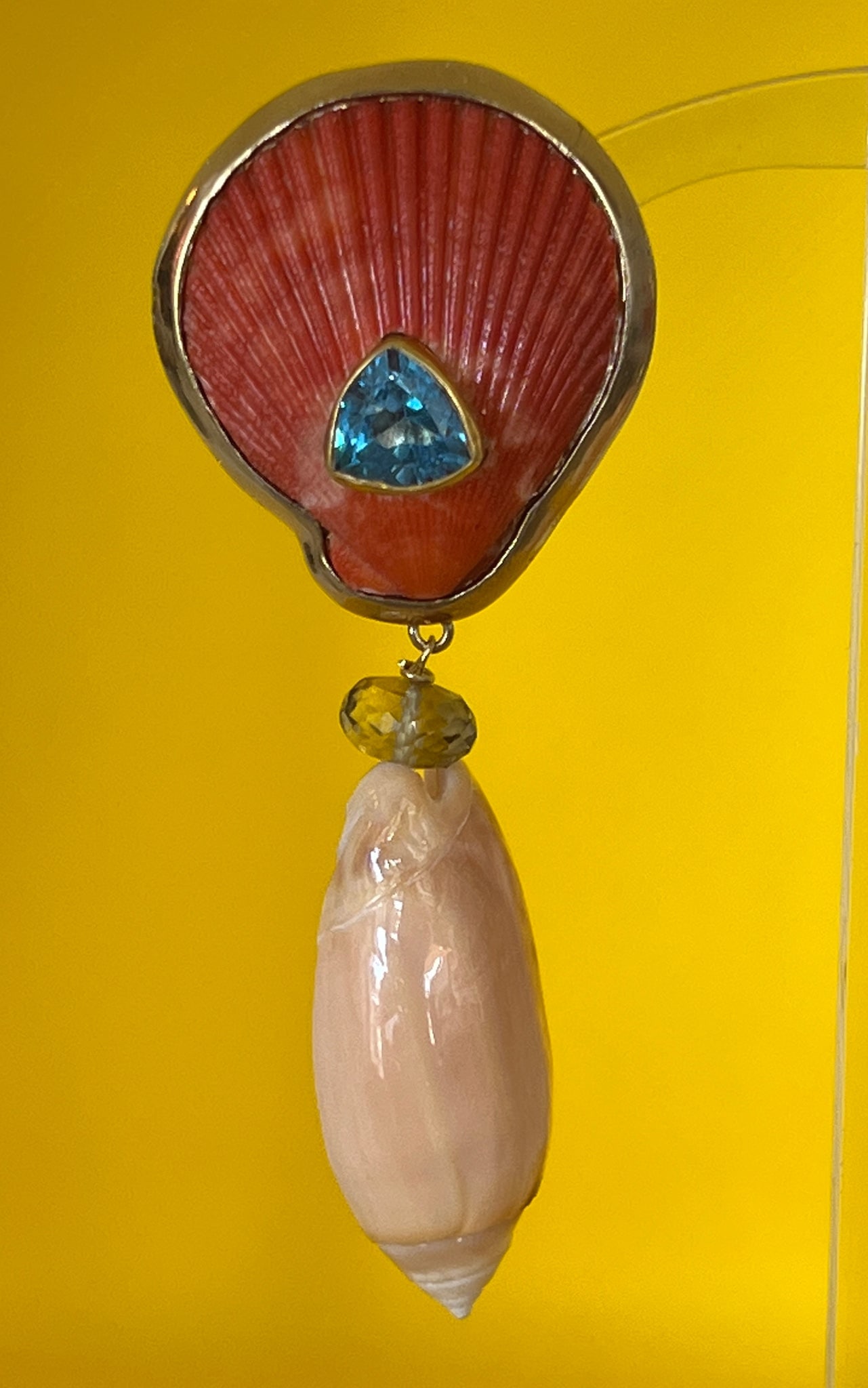 Scallop and Pink Olive Shell Earrings with Topaz and Citrine - 4