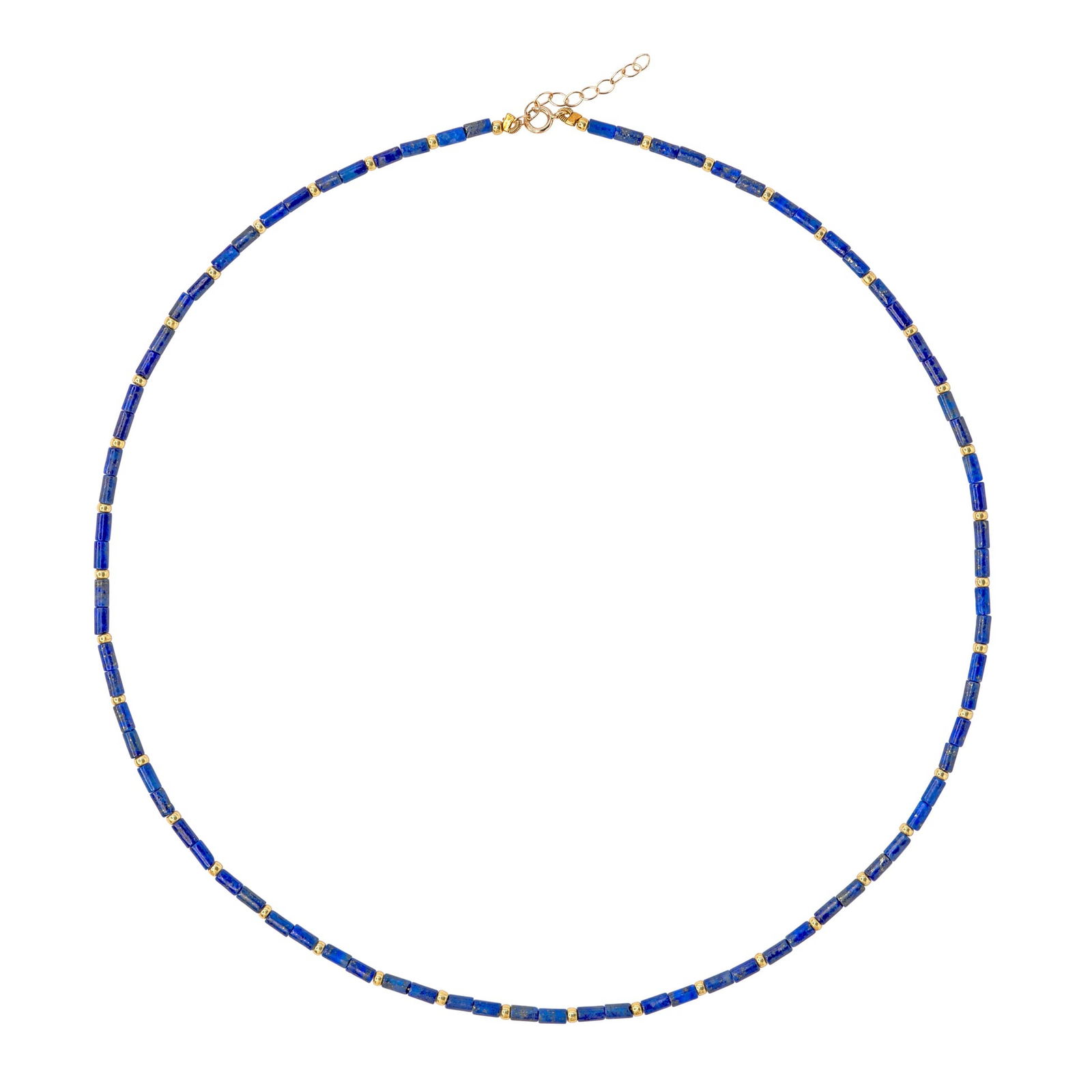 Tiny Lapis Lazuli Tube Princess Necklace: Title:Tiny Lapis Lazuli Tube Princess NecklaceDescription:Embrace celestial elegance with this tiny lapis lazuli tube princess necklace from Bombyx House, where delicate design meets royal wisdom to