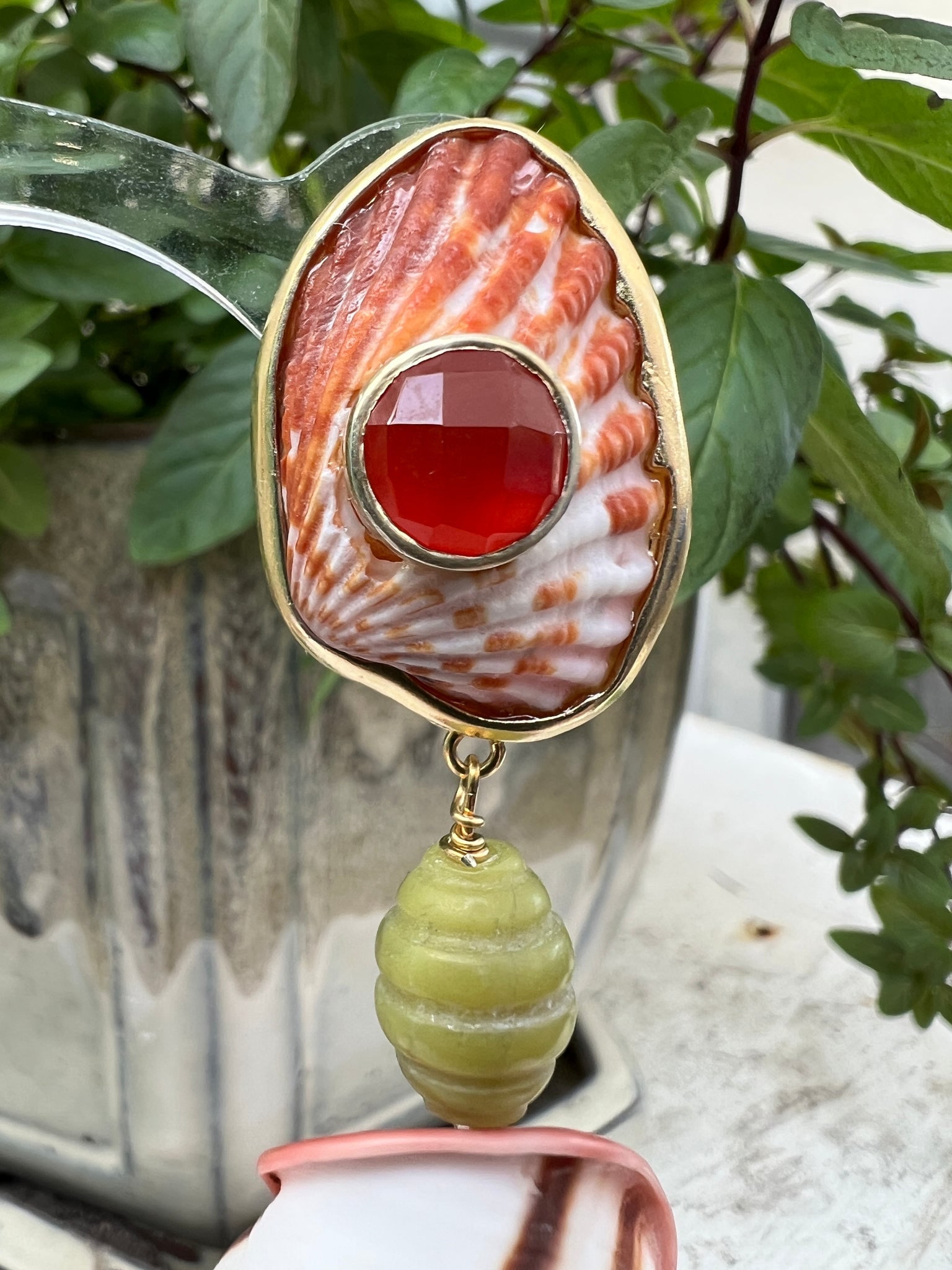 Rare African Snail and Spessartine Garnet Earrings - 2