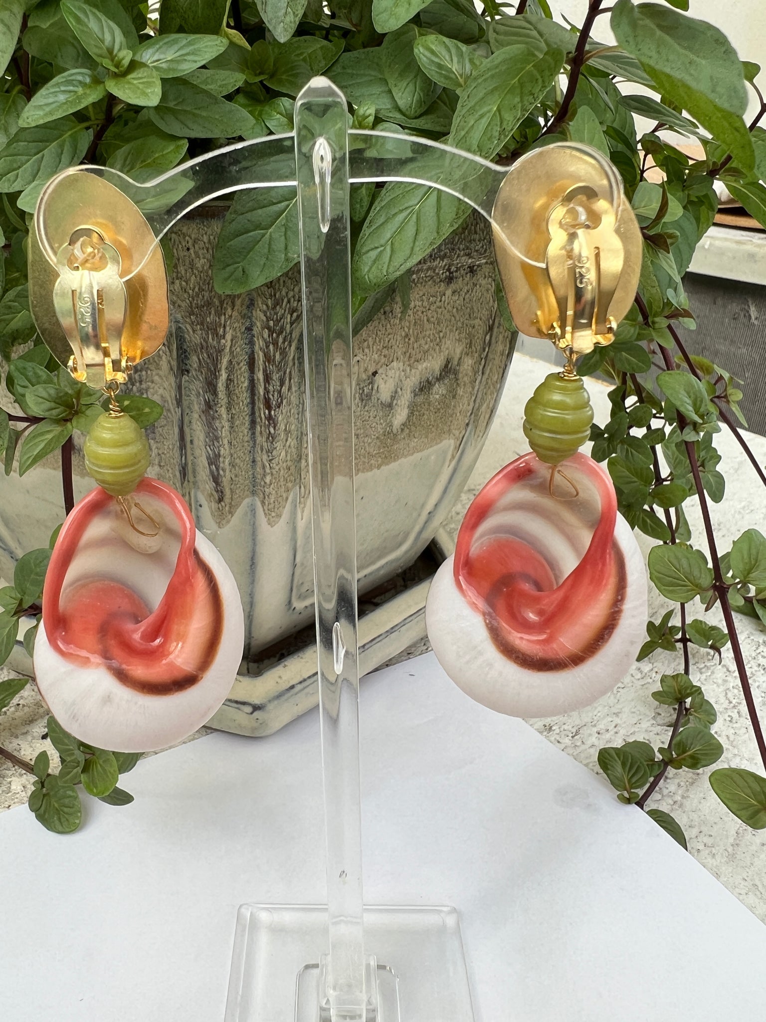 Rare African Snail and Spessartine Garnet Earrings - 3